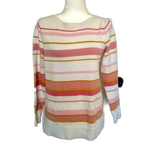 ANNE TAYLOR LOFT Lightweight Striped Sweater 3/4 Sleeves Size Medium Petite